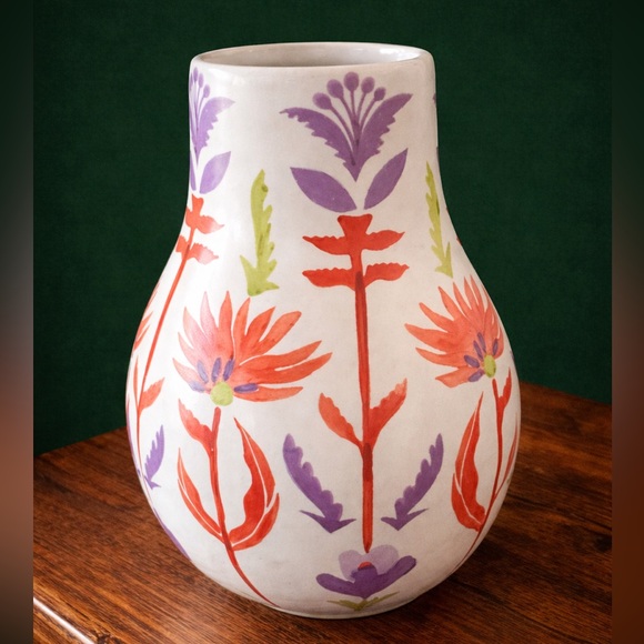Anthropologie Other - ANTHROPOLOGIE Handpainted Stoneware Large Floral/Flower Vase